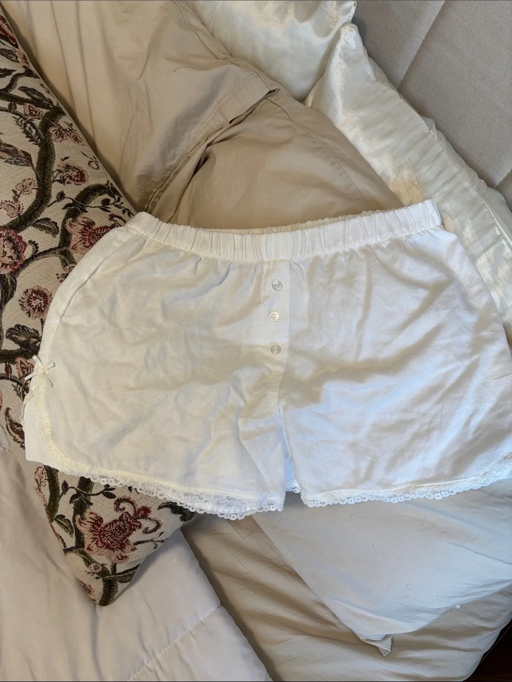Women's White Lace-Trim Sleep Shorts